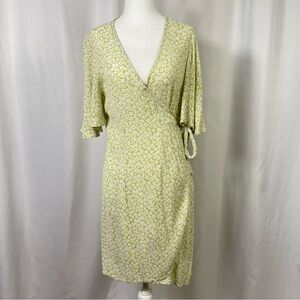 Billabong Medium Wrap Midi Dress Ditsy Floral Flowy Boho Flutter Sleeve Summer